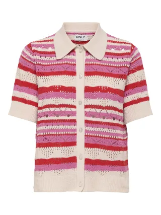 ONLY - ONLLULA POLO S/S CARDIGAN KNT NOOS High Risk Red - Gr. - S