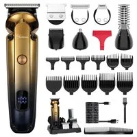 HATTEKER Haar- und Bartschneider HT-6168, Körperhaartrimmer, Wasserdicht, 6 in 1, Gold