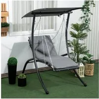 Outsunny Hollywoodschaukel Hängeliege mit Verstellbarem Sonnendach, 1-Sitzer, Bettfunktion, Hollywoodschaukel, 1 tlg., Gartenschaukel, für Garten, Dunkelgrau