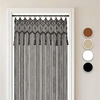 Cozyor Vorhang Makramee 132 x 200 cm mit Vorhangstange 70-120 cm, Boho Gardine (1 St), Ösen, Baumwolle, Raumteiler schwarz Eclipse, Boho Wandteppich, Türvorhang handgemacht
