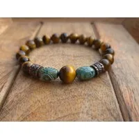 NAHLE Perlenarmband Naturstein Tigerauge Tibet Armband, elastisches Band