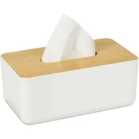 relaxdays Papiertuchbox Kosmetiktücher Box mit Holz-Deckel, weiß
