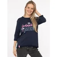 Zwillingsherz 3/4-Arm-Shirt "Meer Gedanken" 3/4 Arm, mit Martimer Botschaft, ausgefransten Kanten