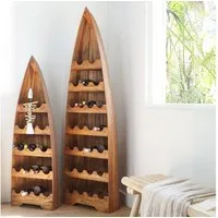 LebensWohnArt Weinregal Massivholz Weinregal VINO 150cm Antik-Natural Mahagony Bootsregal