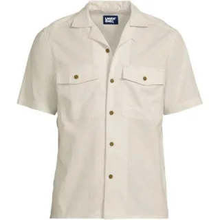 Kurzarmhemd aus Baumwoll-/Leinenmix für Herren, Herren, size: regular, Elfenbein, Leinen/Baumwoll-Mischung, by Lands' End