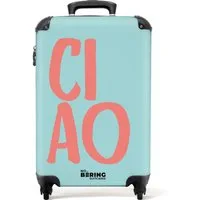 NoBoringSuitcases.com© Hartschalen-Trolley Blau mit rosa Zitat 'ciao' 55x35x20cm, 4 Rollen, Handgepäck Koffer & Trolleys, Luggage, Reisekoffer Frauen