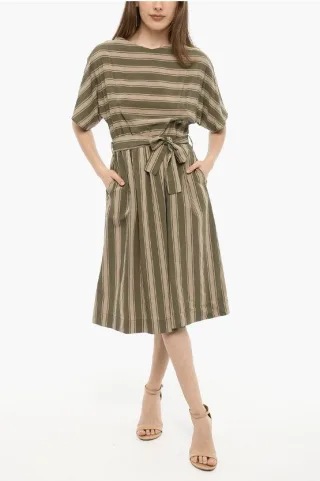 Bayadere Gestreiftes SCULLY Maxikleid mit Gürtel in Beige, Verde