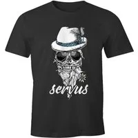MoonWorks Print-Shirt Herren T-Shirt Totenkopf Filzhut Bayern Skull Blume servus Fun-Shirt mit Print