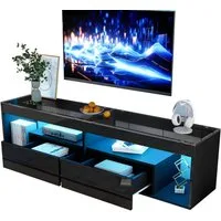 Merax Lowboard hochglanz Schwarz TV-Schrank mit LED (1 St), Fernsehtisch mit 2 Schubladen und Stauraum, 180x40x46cm