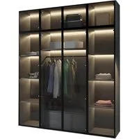 Compleo Drehtürenschrank mit Glasfront, Pefekt Garderobe, LED-Beleuchtung STELLS Kleiderschrank mit Aufsatz und Schubladen