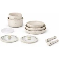 Zilner Topf-Set 11 tlg Wunderschönes beigefarbenes Topf Pfannenset, Aluminiumguss, Aluminium (Entscheiden Sie sich jetzt für dieses stilvolle und vielseitige Kochgeschirr-Set und genießen Sie jeden Tag komfortables, platzsparendes und modernes Kochen