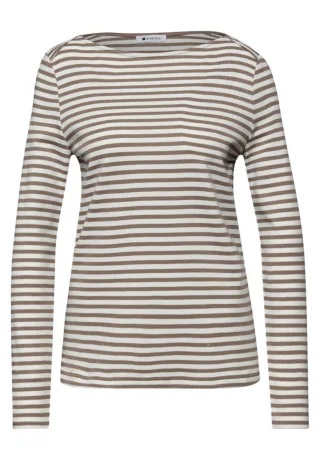 Street One - Gestreiftes T-Shirt beige/braun - Gr. - 36
