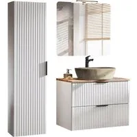 Lomadox Badmöbel-Set ADELAIDE-56-WHITE, (Spar-Set, 3-St), matt weiß LED-Spiegel & 80cm Waschtisch mit Keramikbecken Hochschrank