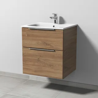 Sanipa 3way Waschtischunterbau zu Geberit Renova Plan Slim Waschtisch mit 2 Auszügen, Eiche-Kansas UM68559