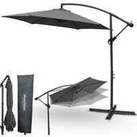 deluxe4home Sonnenschirm Ampelschirm Ø270 cm mit Ständer & Schutzcover I Terrassenschirm, Mit Handkurbel