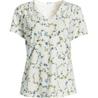 Baumwoll-Modal-Shirt mit V-Ausschnitt und Spitzenbesatz, Damen, size: regular, Weiß, Elasthan/Baumwoll-Mischung/Baumwolle Modal, by Lands' End