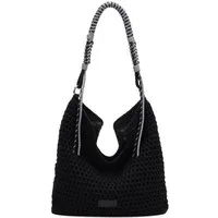 ITALYSHOP24 Schultertasche DAMEN TASCHE Hobo Shopper Häkeltasche Boho Geflecht Freizeit Urlaub, Sommer Basttasche Strand Reise Beuteltasche Stroh Handtasche Kordel