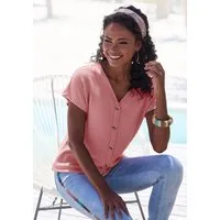 LASCANA Kurzarmshirt mit Zierknopfleiste Sommershirt aus luftiger Piqué-Qualität