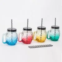 relaxdays Gläser-Set Trinkgläser mit Deckel 4er Set Ananas, Glas, 4er Pack