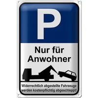 Roomando Metallschild Parken 12x18cm Parkplatzschild nur Anwohner