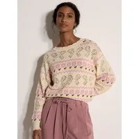 Apricot Spitzentop Pointelle-Strickjacke mit Schmetterlings- und Blumenmuster