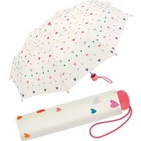 Esprit Taschenregenschirm kleiner, leichter Taschenschirm für Kinder, mit niedlichem, bunten Herzen-Design für Mädchen