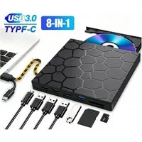 Fyrove Externes CD DVD Laufwerk, USB 3.0 & USB-C, +/-RW ROM Brenner DVD-Brenner (Optical External DVD Drive für Laptop, PC, Desktop, MacBook, iMac)