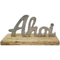 Meinposten Deko-Schriftzug Schild Aufsteller AHOI Metall Mangoholz Maritim Dekoschild (1 St)
