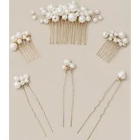 ANNIS WIESBADEN EST. 2021 Haarnadeln Braut Haarschmuck Set "Lenora", Perlen Haarkamm & Haarspangen gold, Set, 6 Teile Set: 1 x großer Haarkamm, 2 x kleiner Haarkamm, 3 x Haarnadeln