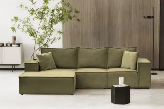 Ecksofa Sofa ALVARO inkl. QI Ladegerät Stoff Opera Velvet Olivgrün Ottomane L...