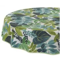 ANRO Tischdecke abwaschbar Tischtuch Baumwolle Polyester wasserabweisend (Einzelstück 1-tlg), Schmutzabweisend Botanik Grüntöne Rund 100cm