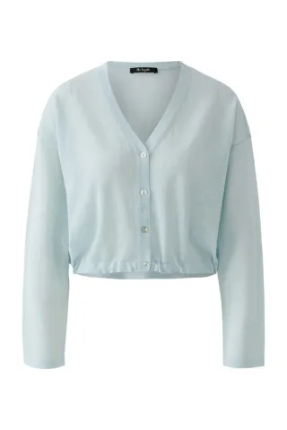 Miss Lagotte - Kurze Sweatjacke mit V-Ausschnitt und Knopfleiste blau - Gr. - 36