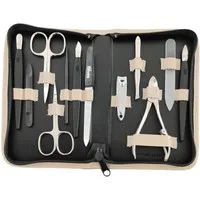 EloModa Maniküre-Kosmetik-Etui 12teiliges Solingen* Maniküre Set mit Leder-Etui Nagelpflege, Made in, 12 tlg., Made in Germany, Solinger Qualität, Echtleder-Etui, Gehärteter Stahl