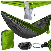 Gardlov Hängematte Santiago Touristenhängematte Nylon 260x140 cm mit Karabinern Seilen (Touristenhängematte für zwei Personen, tragbar und leicht., Inkl. Hängematte, 2 Karabiner, 2 Drahtverstärkte Befestigungsseile), Ultraleicht, kompakt, inkl. Karab