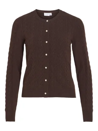 VILA - VIKERRY CABLE L/S KNIT CARDIGAN-NOOS Coffee Bean - Gr. - XS
