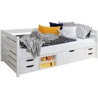 Ticaa Bettgestell Sofabett Naomi inkl. Funktionsschubkästen, 90x200, Inkl. Funktionsschubkästen auf Rollen