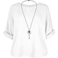 dy_mode Crinklebluse Damen Musselin Bluse Oversize Bluse Blusenshirt Oberteil Baumwolle in Unifarbe, mit passende Kette