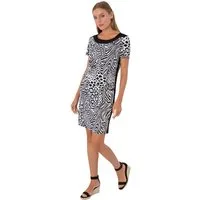 Estefania for woman Midikleid 195-5213, mit schwarzer Blende und Galonstreifen animalprint