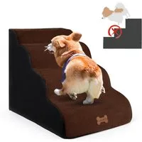 CALIYO Hunderampe Hundetreppe 3 Schichten Haustiertreppe Hundetreppe Katzentreppe, für Kleine Hunde Welpe Katzen aus Sofa Bett rutschfest