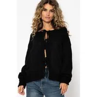 SASSYCLASSY Cardigan Oversize Strickjacke Damen mit Schleifen Elegant Lässiger Cardigan aus weichem Strick zum Binden Beige Schwarz Rosa