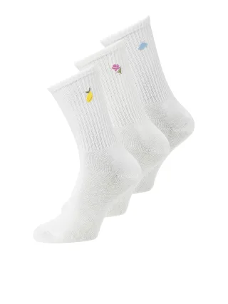 JJXX - JXREESE EMBROIDERY SOCK 3-PACK ACC White - Gr. - ONE SIZE