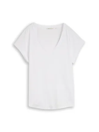 Denim Tom Tailor - T-Shirt mit V-Ausschnitt white - Gr. - L