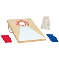 goki Spiel Cornhole Wurfspiel aus Holz, Outdoorspiel, Cornhole, robuste Wurfsäckchen im Baumwollbeutel