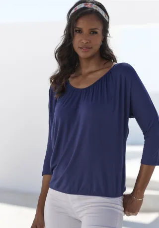 LASCANA 3/4-Arm-Shirt "mit zarter Raffung am Ausschnitt" aus weichem Viskose-Stretch