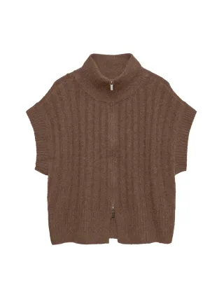 VERO MODA - VMBANG RIB SL HIGHNECK ZIPPER VEST NOOS Cocoa Brown - Gr. - S