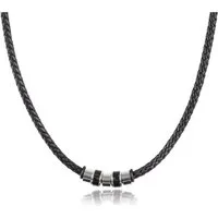 David Galvani Kette mit Anhänger Herren Lederkette Schwarz mit Edelstahl Beads, Handmade in Deutschland