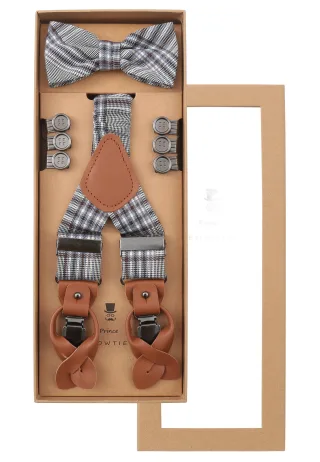 prince bowtie - Set Hosenträger+Fliege Karo h-blau - Gr. - OS