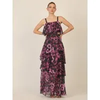 Apart Chiffonkleid mit Volants und Metallic-Gürtel