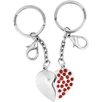 BRUBAKER Schlüsselanhänger Set Geteiltes Herz - Anhänger für Paare - Partner Schlüsselanhänger (Set, 2-tlg., Geschenk für Zwei zum Valentinstag oder Jahrestag), 2er Set Herzanhänger aus Metall mit Strass - Silber, Rot