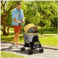 PawHut Hundebuggy 2 in 1 Faltbar bis 10kg Haustierbuggy, (Hundewagen, 1-tlg), für kleine Hunde, Katzen, Oxfordstoff, Gelb